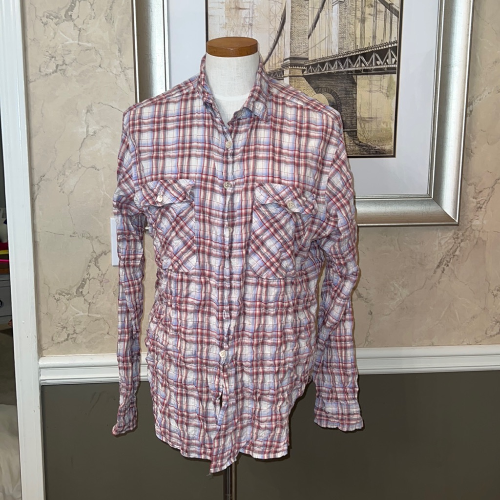 R13 Collared Button Down Plaid Shirt Size Large